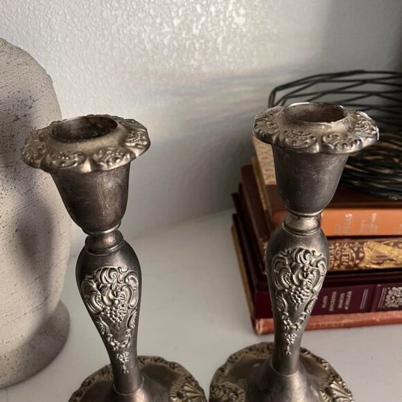 Vintage Candlesticks Candle Holders Set Victorian Rustic Fall Decor Silver Plate - Picture 3 of 10